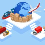 Global,Logistics,Network,Isometric,Illustration.,Air,Cargo,Trucking,Rail,Transportation